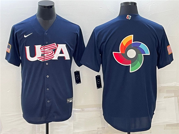 Men's USA Baseball 2023 Navy World Baseball Big Logo Classic Stitched Jersey